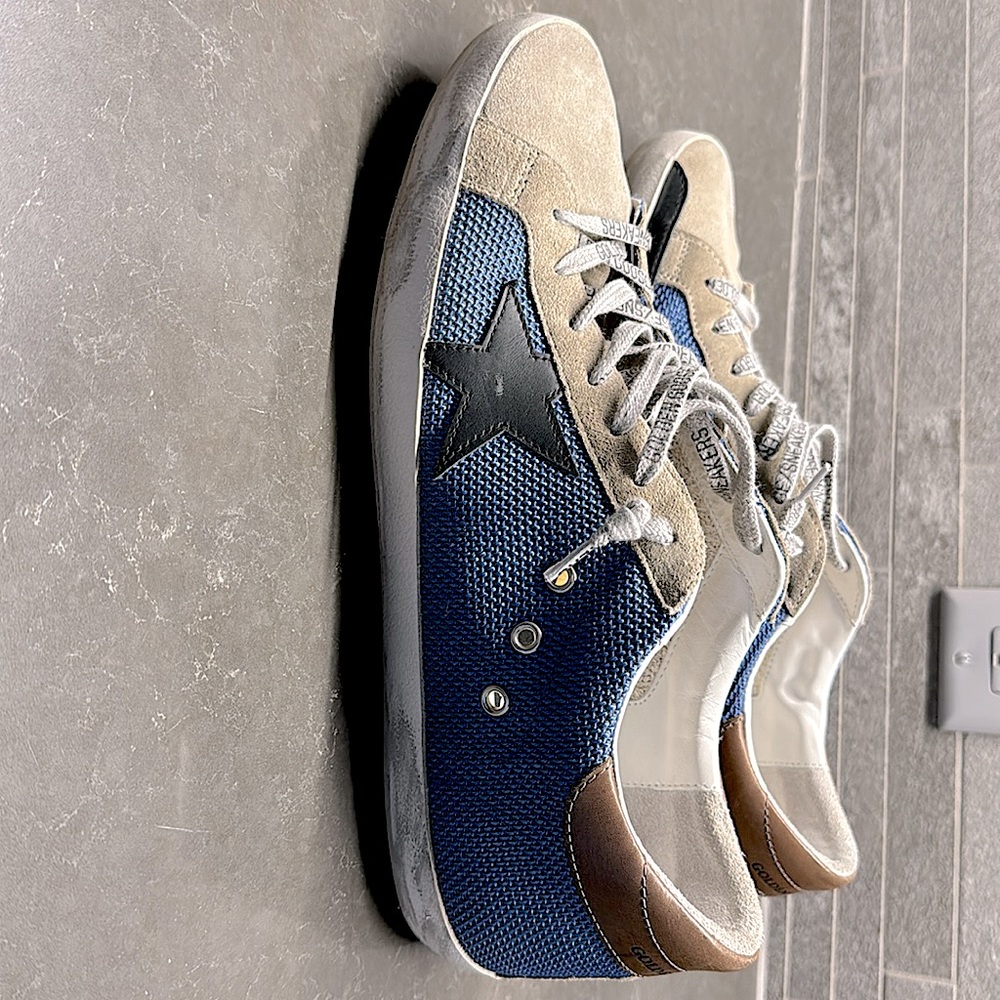 Golden Goose Mens Size 46 Suede/Blue woven Mesh Excellent Condition
